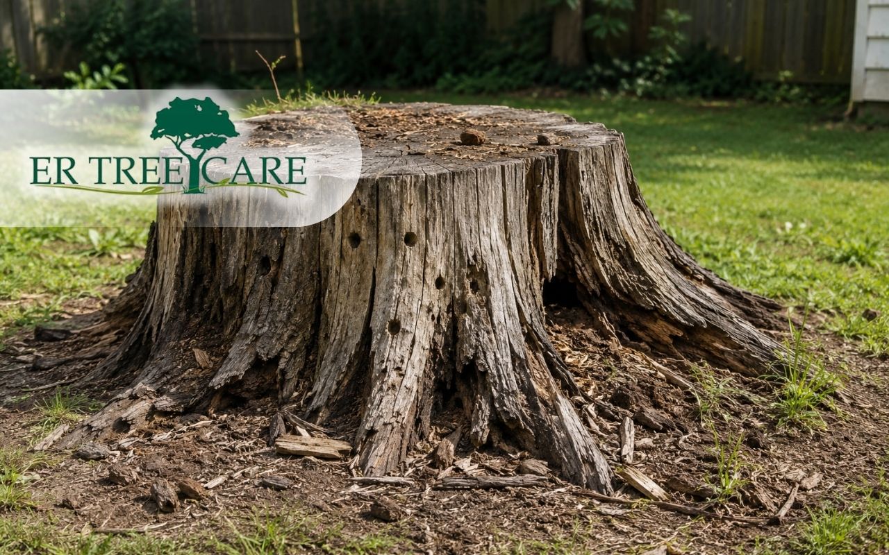Warning signs that tree stump attracts pests near a lawn