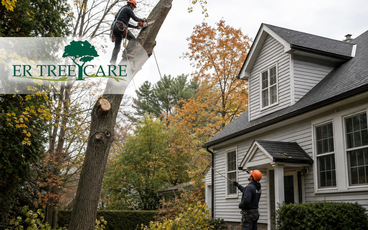 Tree removal before fall storms near a family home